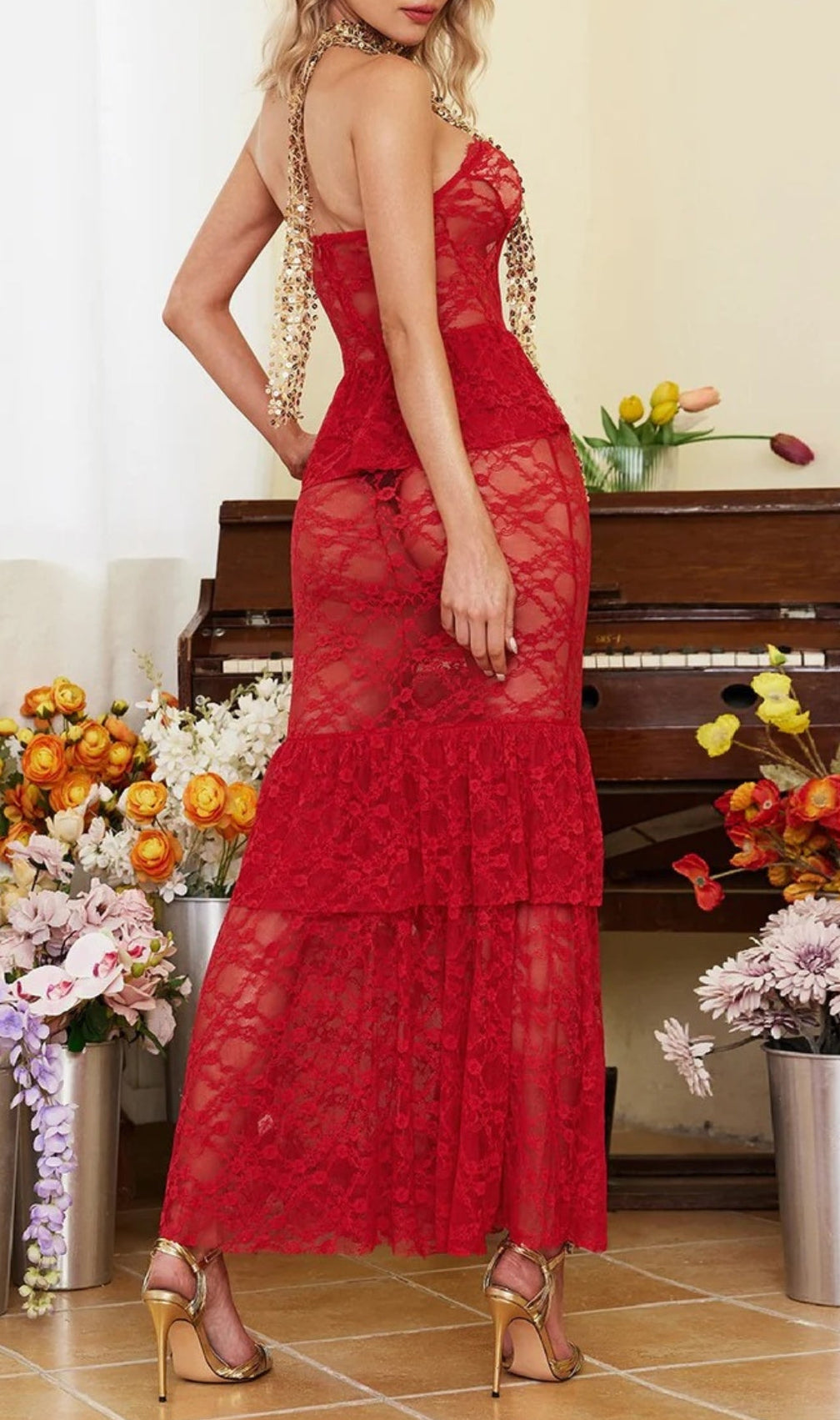 Addilyn Red Strapless Lace Mermaid Dress