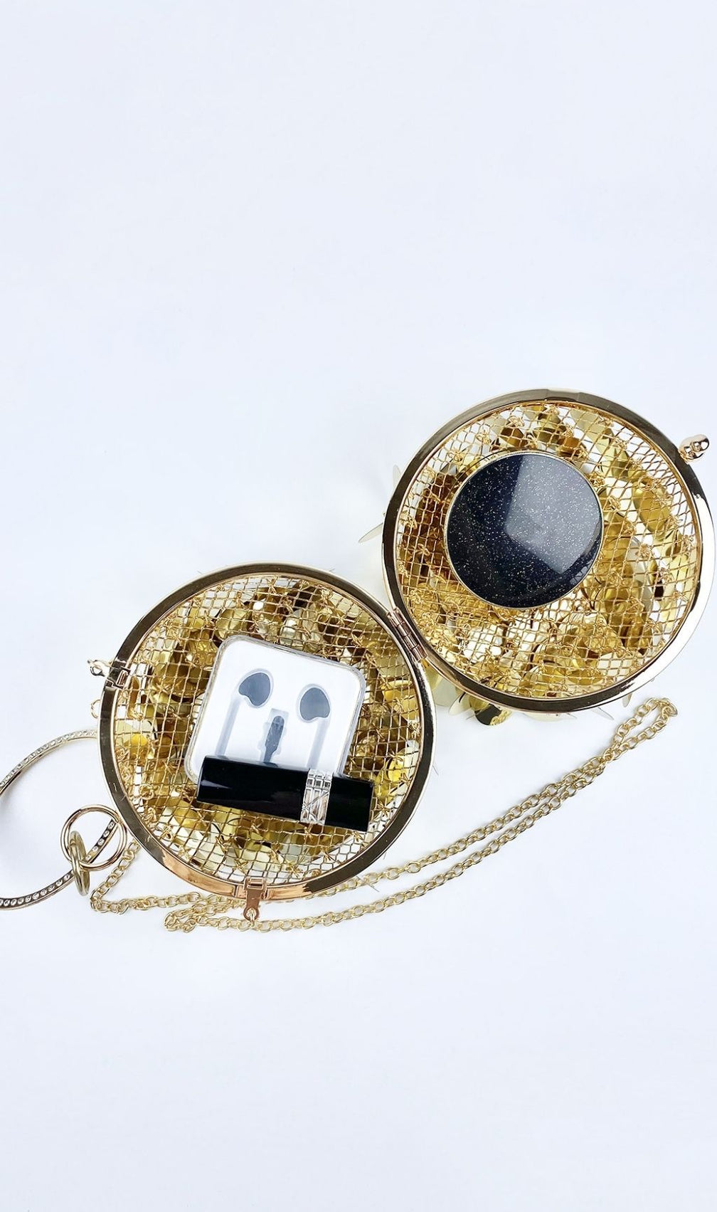 Glamorous Adaiba Gold Sequin Ball Clutch Handbag | Dazzling Ring Handle