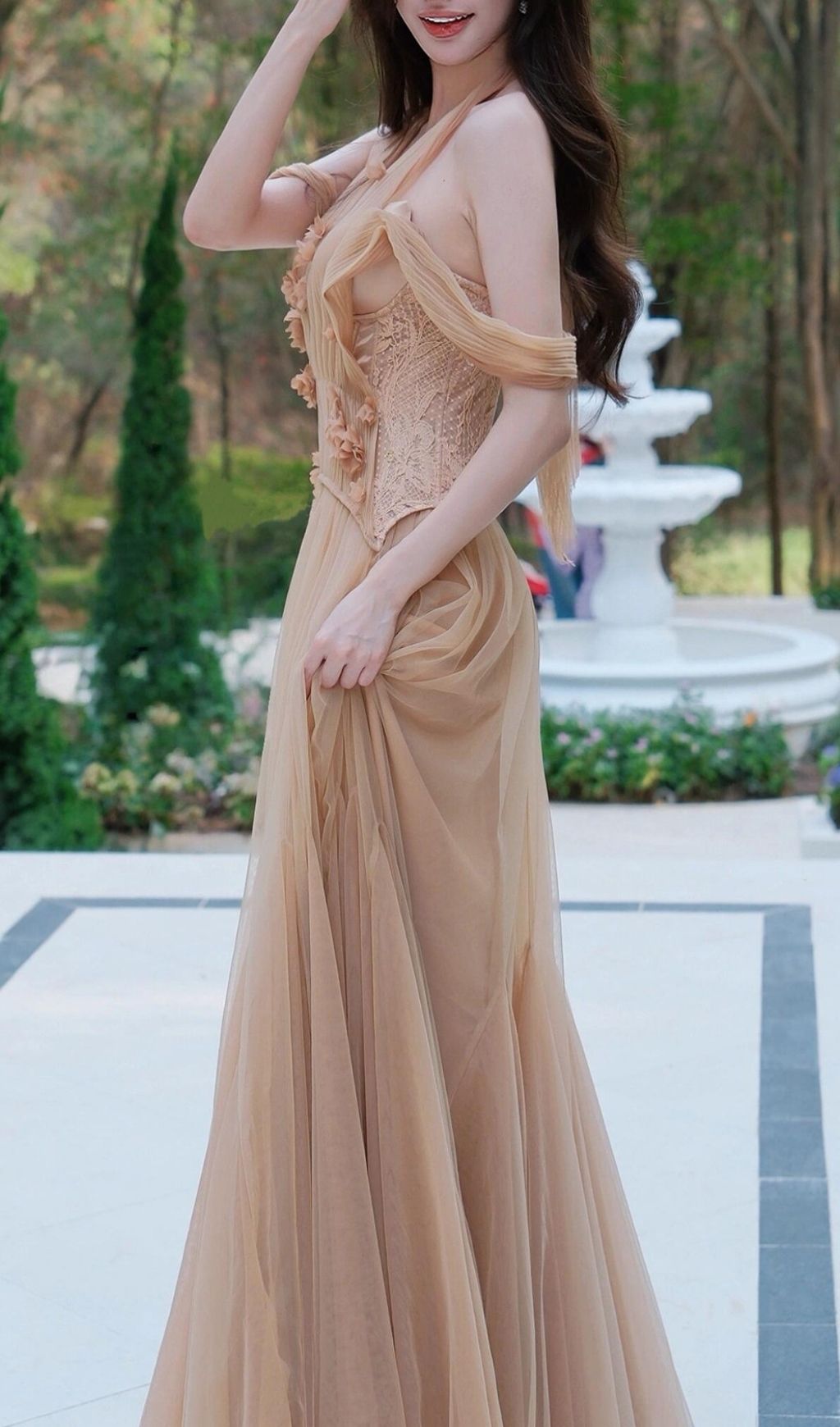 Krisha Halter Embellished Mesh Maxi Dress
