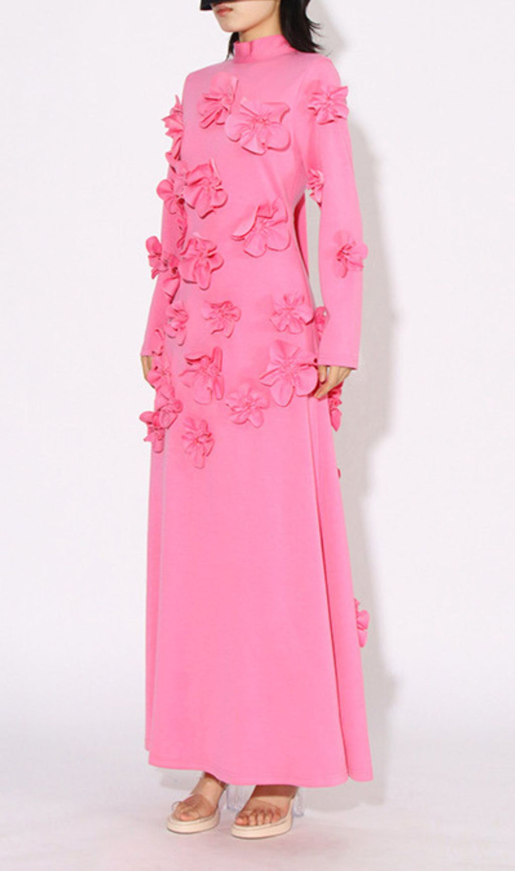 Bly Pink Flower Long Sleeve Maxi Dress