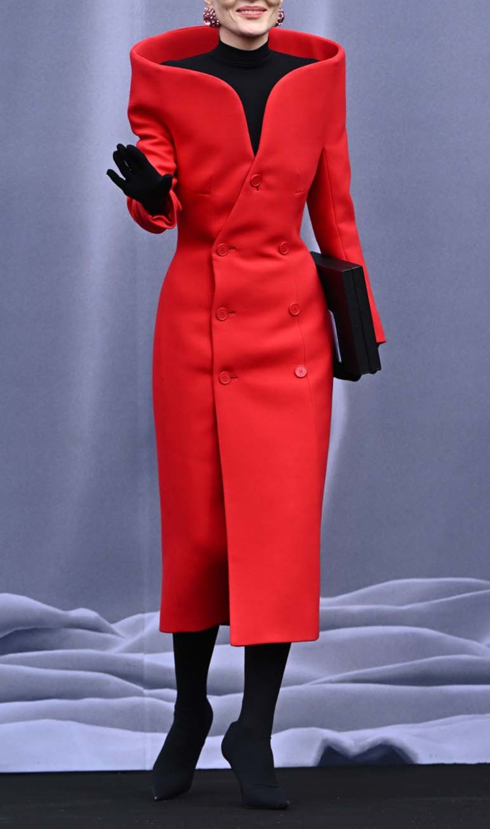 Brittania Red V-Neck Long Sleeve Midi Blazer Dress