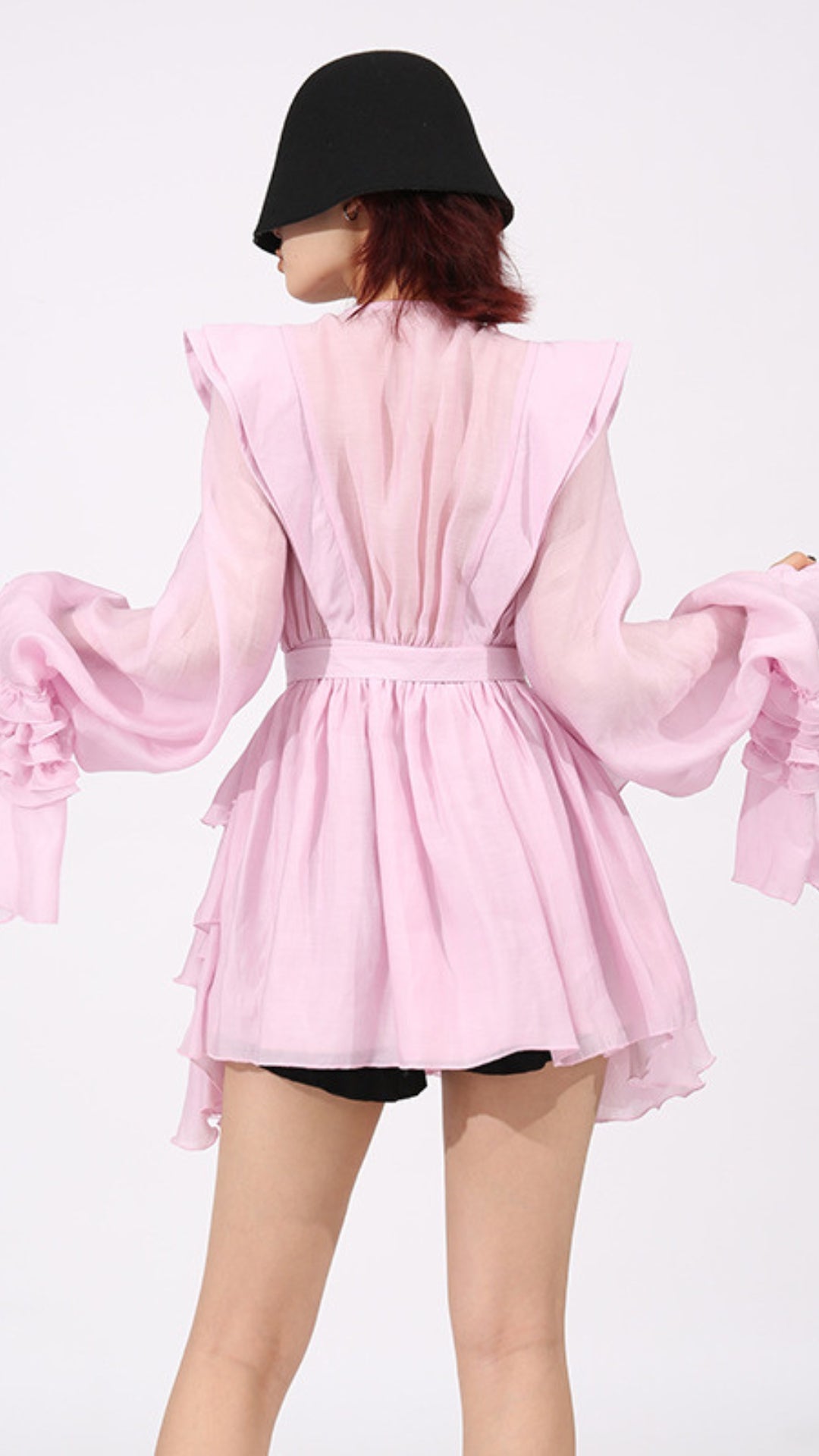 Fleur Pink Long Sleeve Ruffle Mini Dress