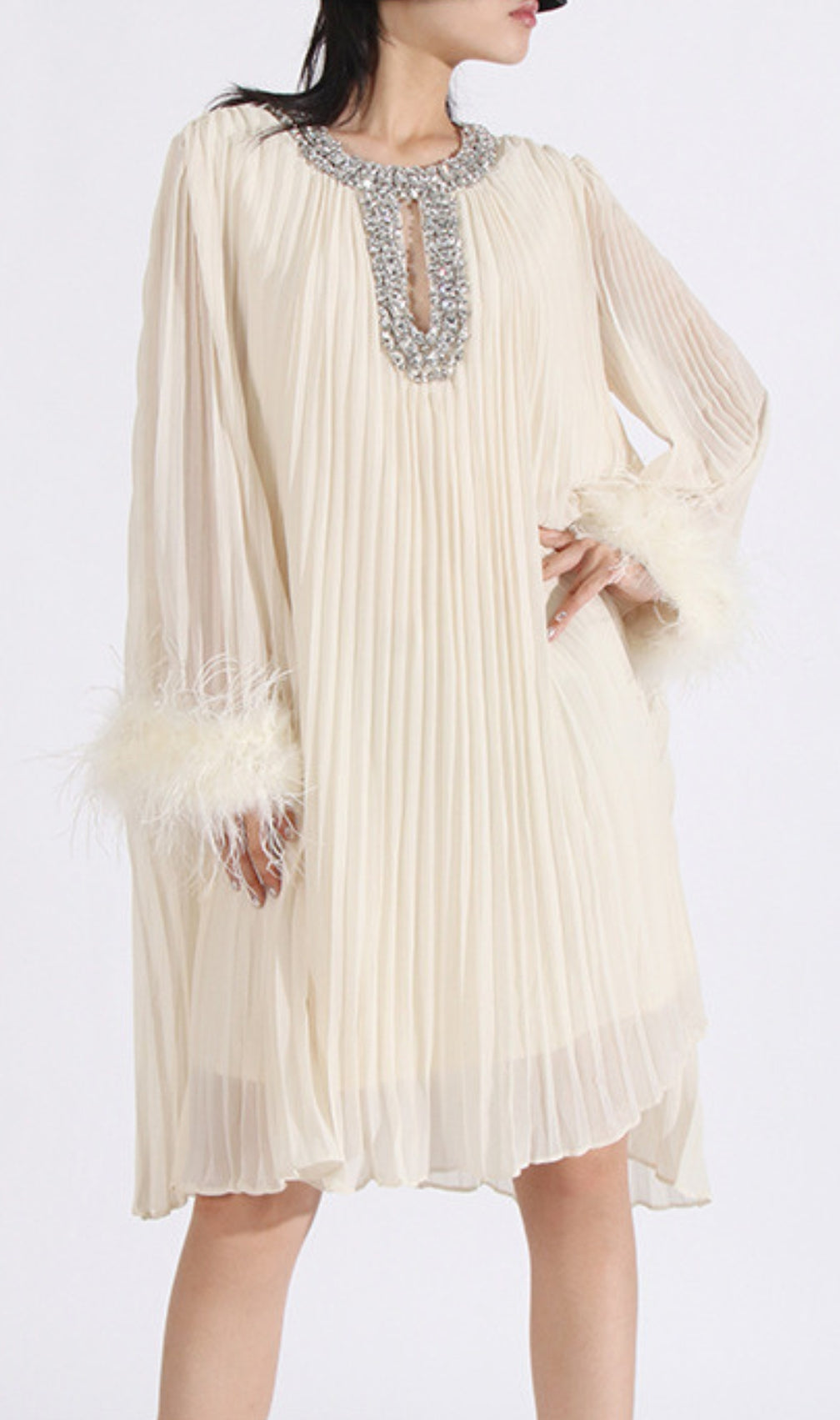 Carlson Diamond Fold Feather Mini Dress