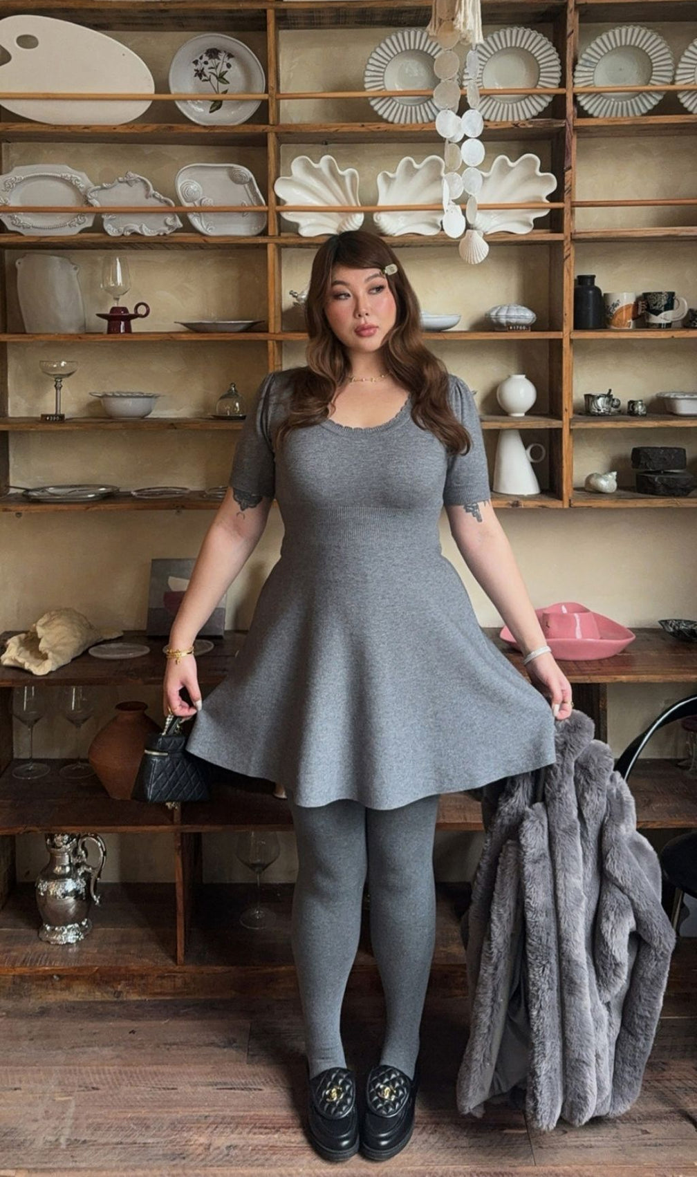 Lael Grey Knit Plus Size Mini Dress