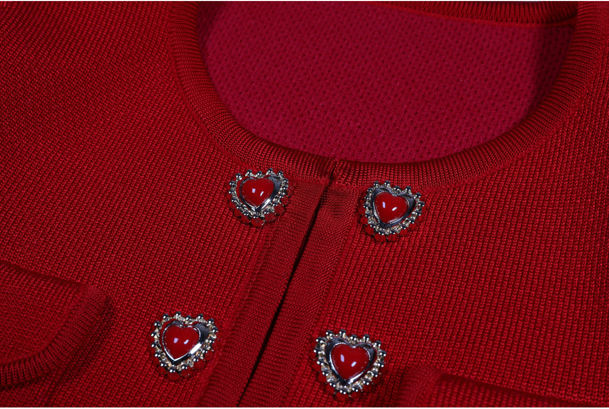 Clia Heart Button Pleated Skirt Set