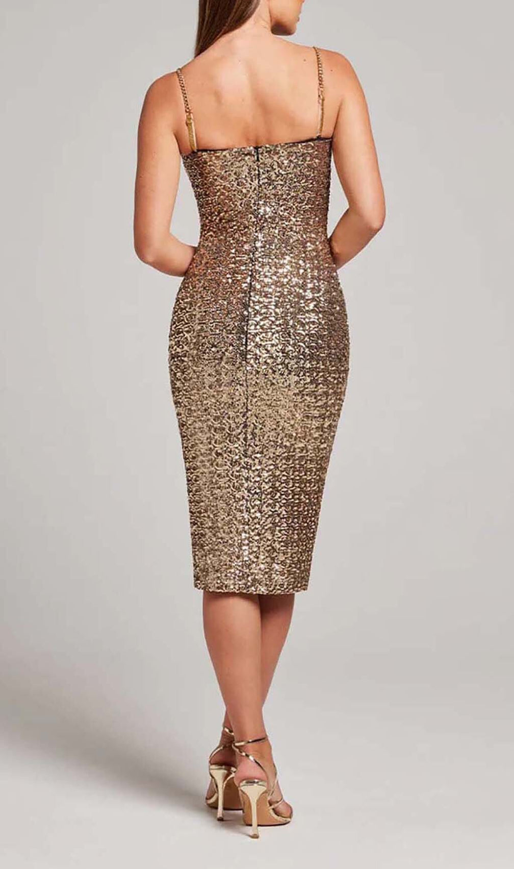 Sequin Corset Midi Dress In Metallic Gold