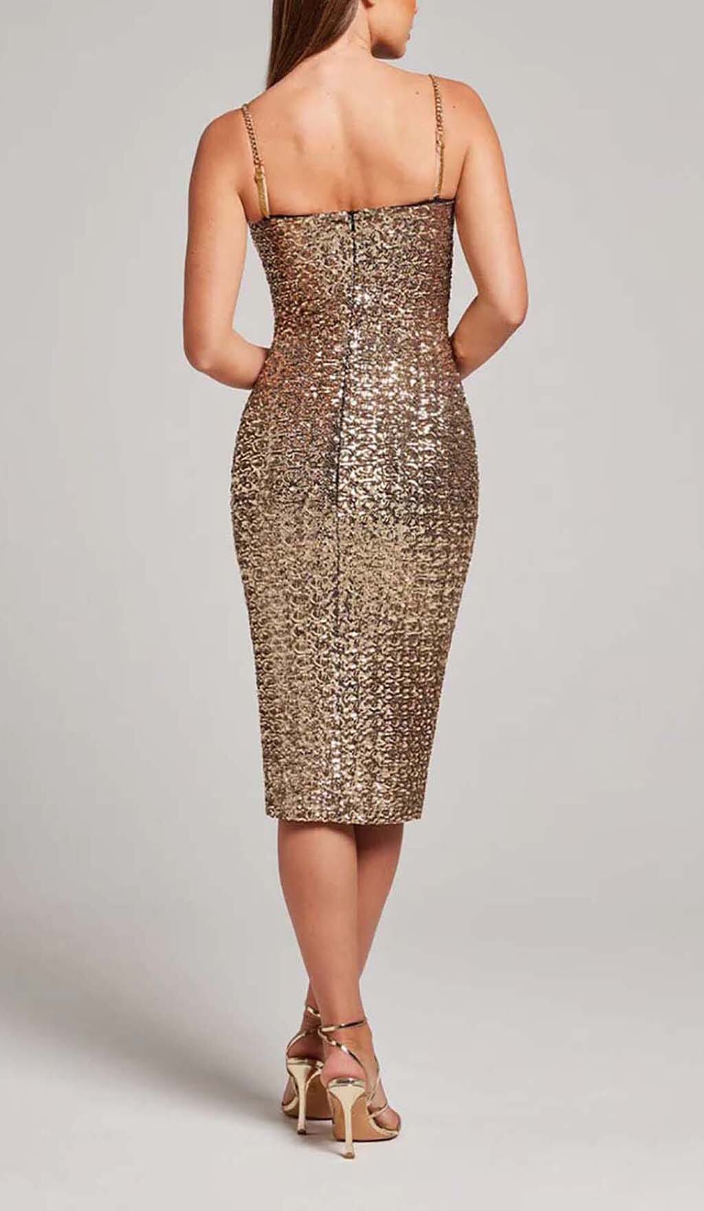 Sequin Corset Midi Dress In Metallic Gold