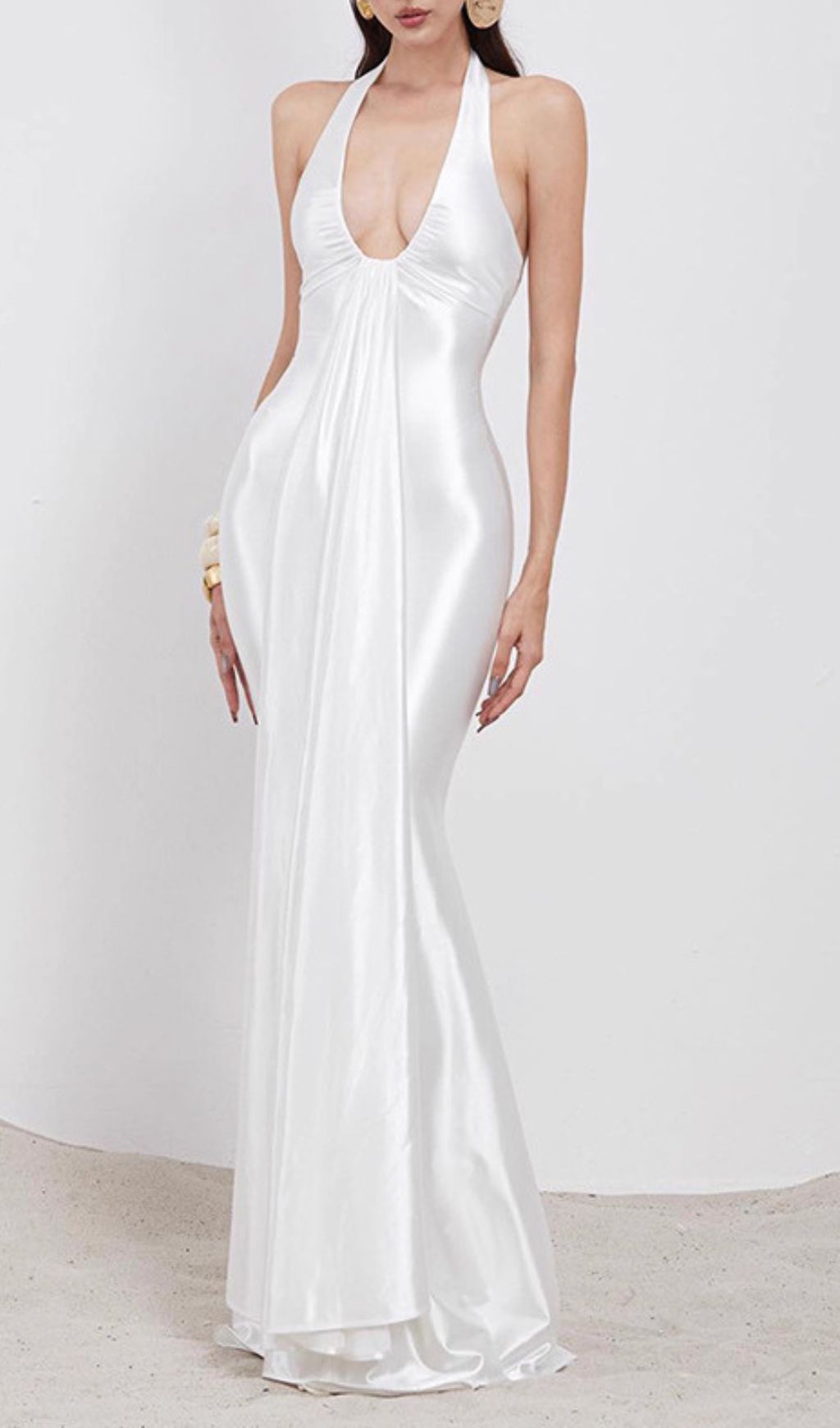 Isla White Satin Halter Maxi Dress - Elegant Evening & Wedding Gown