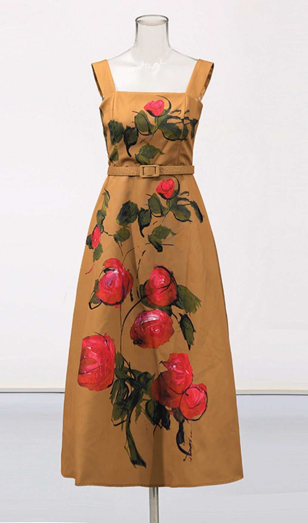 Floria Flower Printed Belt Midi Dress