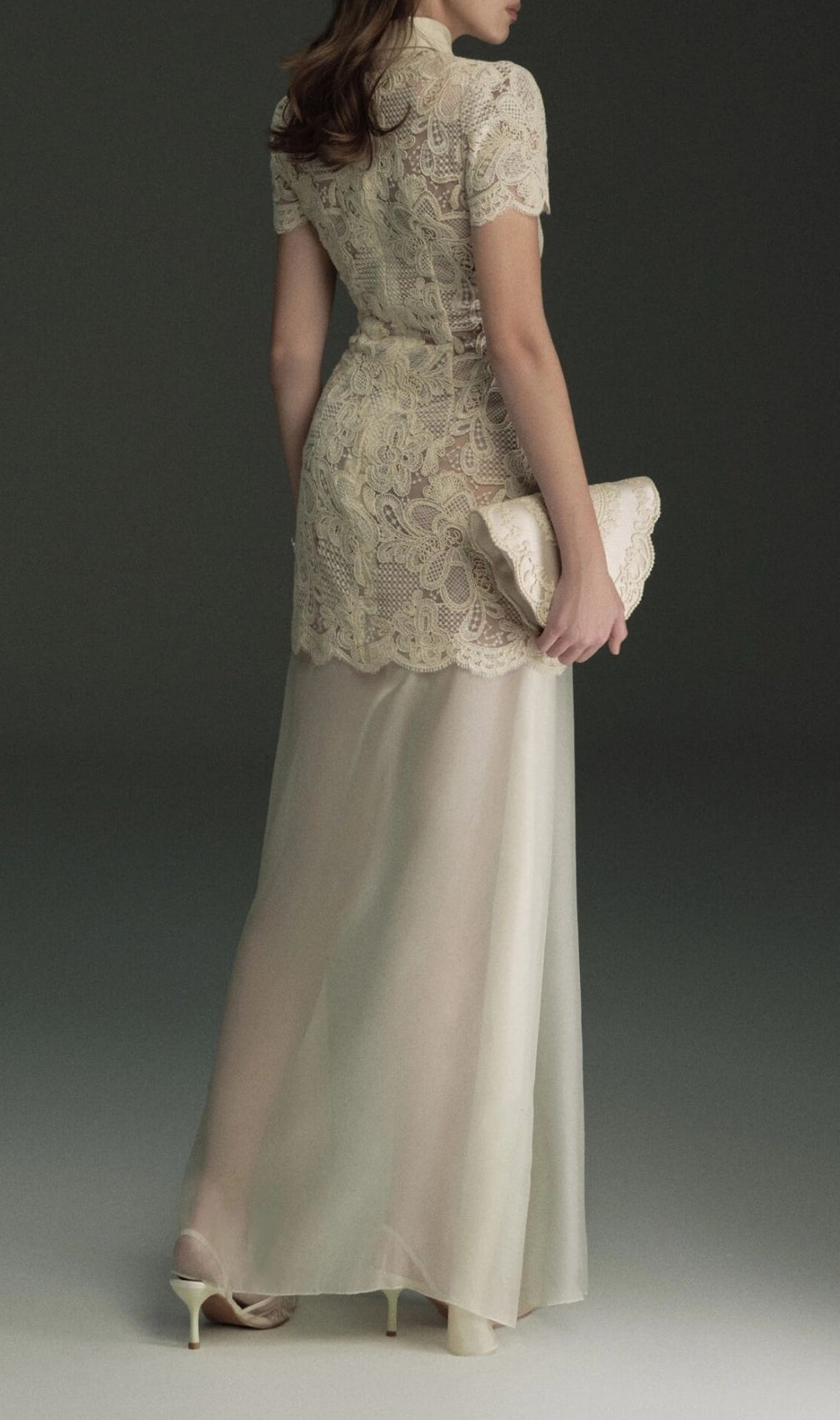 Deryxa Timeless Collared Lace Maxi Dress | Elegant Short Sleeve Gown