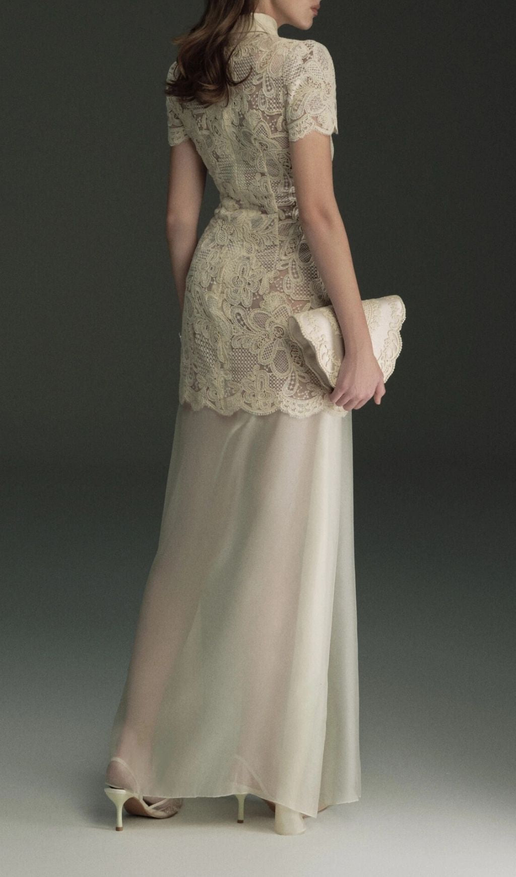 Deryxa Timeless Collared Lace Maxi Dress | Elegant Short Sleeve Gown
