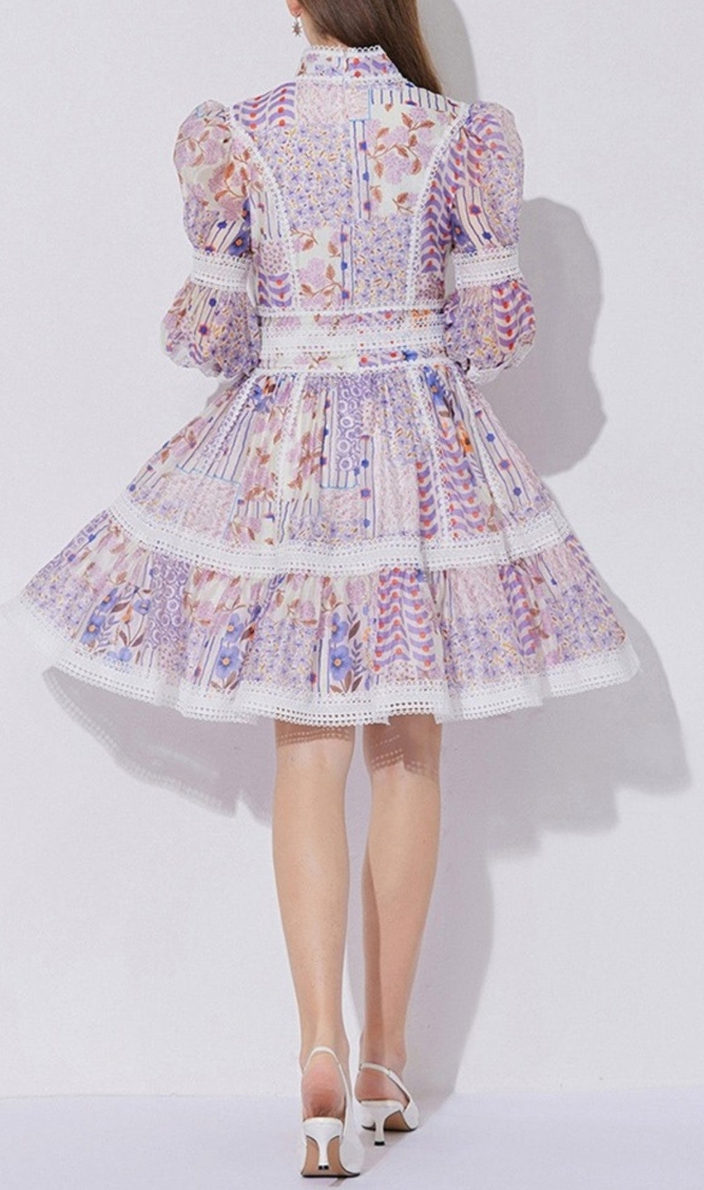 Erla Purple Floral Long Sleeve Mini Dress