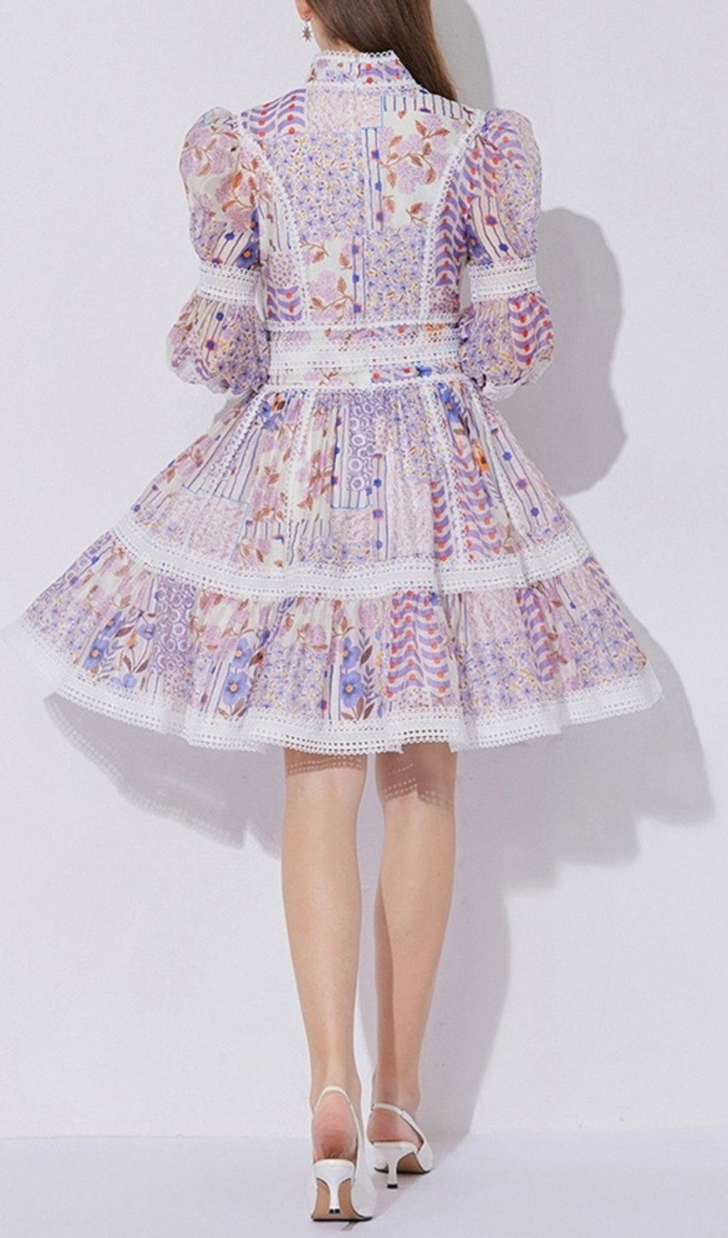 Erla Purple Floral Long Sleeve Mini Dress