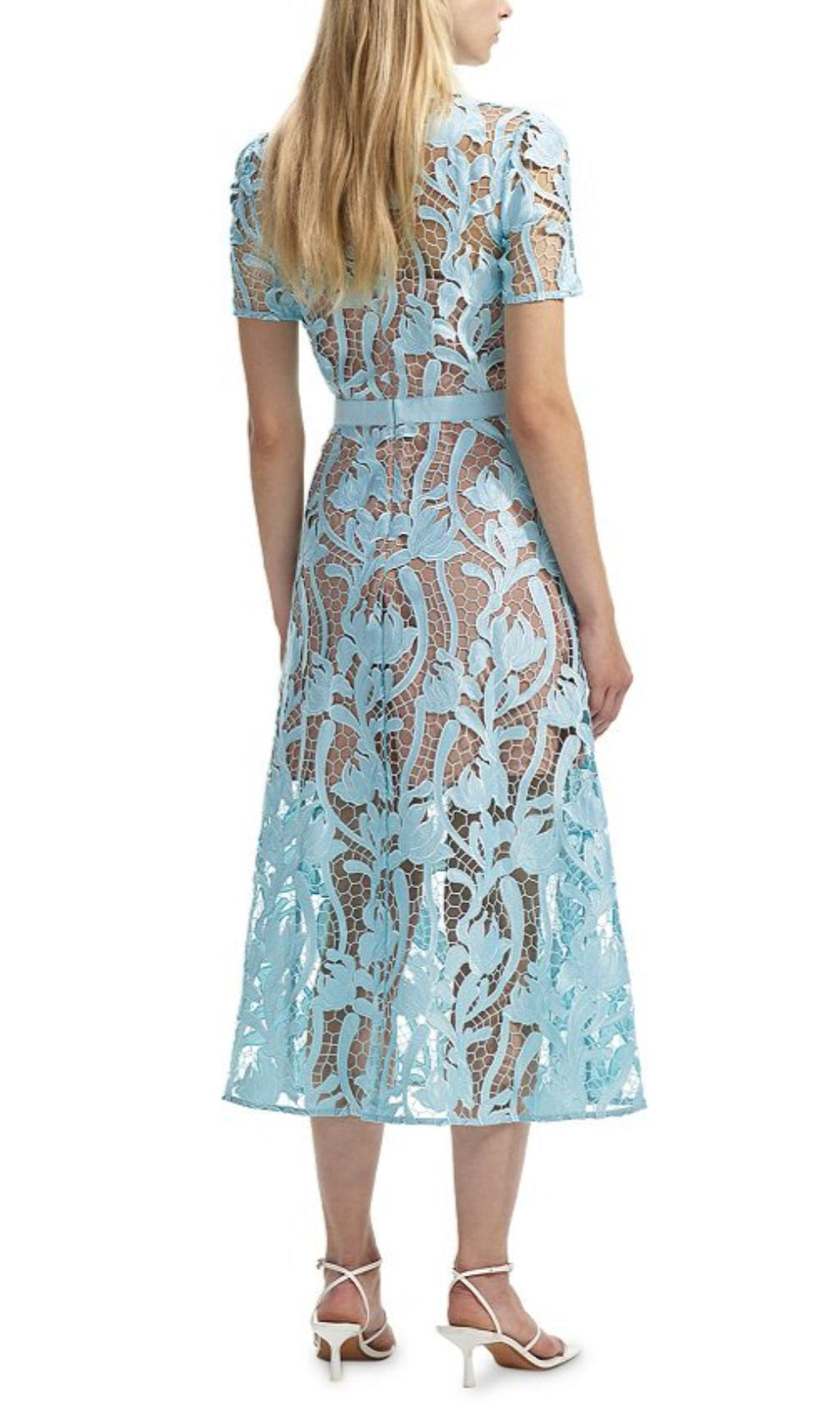 Allene Blue Lace Midi Dress