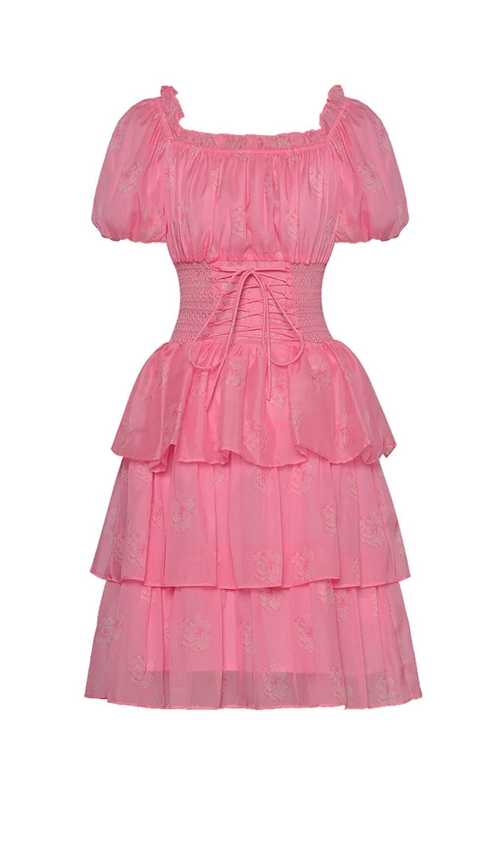 Puff Sleeve Tiered Mini Dress In Pink