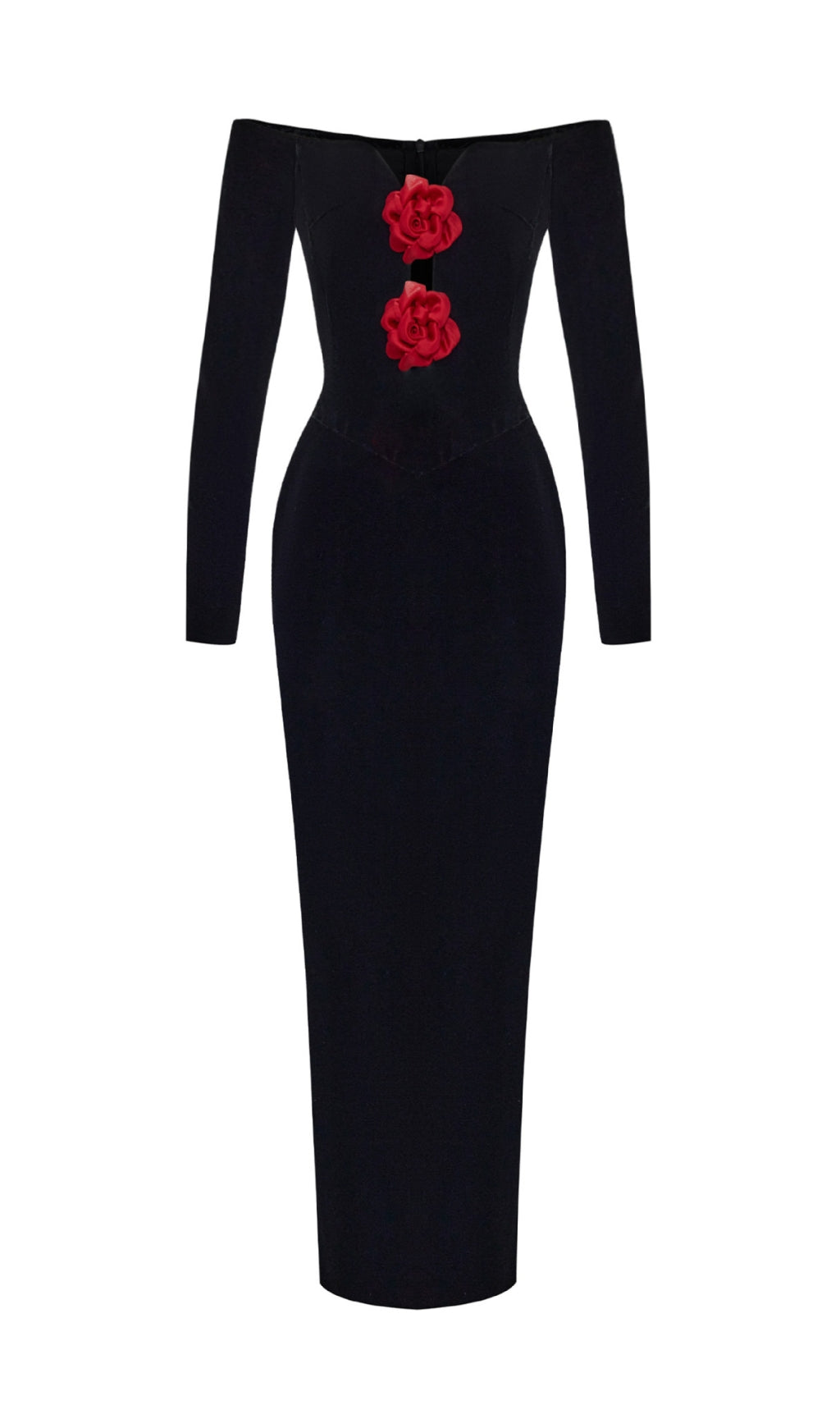 Brocade Black Long Sleeve Flower Velvet Maxi Dress