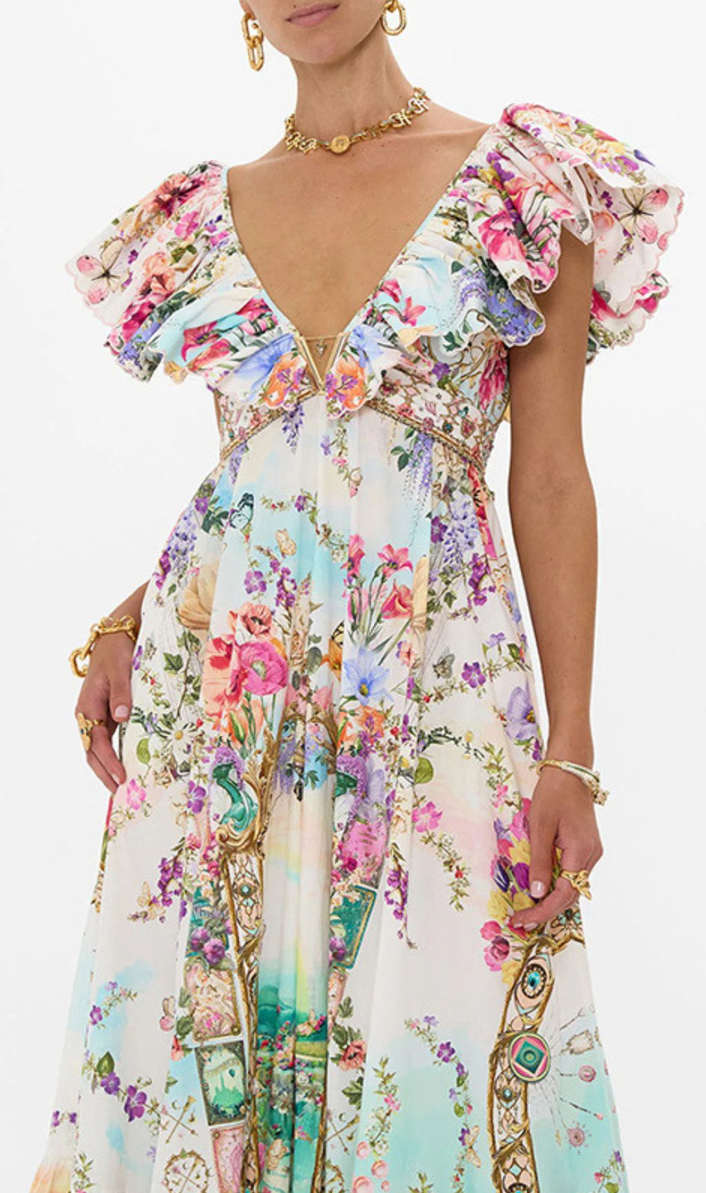 Girija Deep V-Neck Floral Printed Maxi Dress