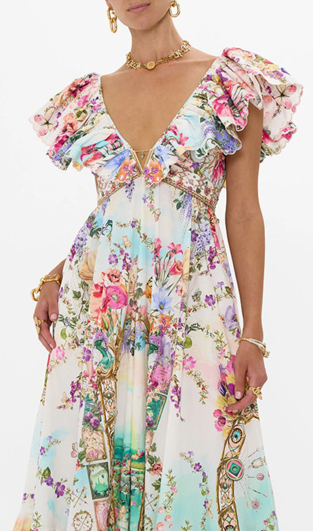 Girija Deep V-Neck Floral Printed Maxi Dress