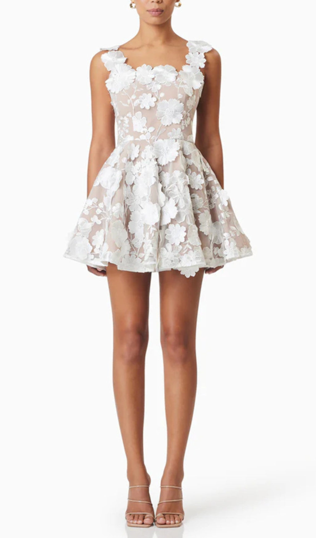 Deva White Flower Embellished Mini Dress
