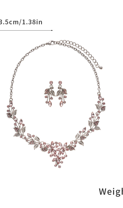 Juelz Sparkling Pink Crystal Flower & Leaf Necklace & Earrings Set