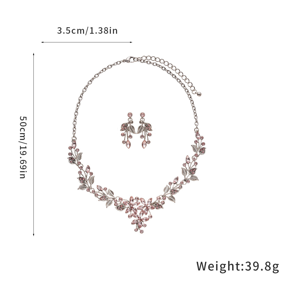 Juelz Sparkling Pink Crystal Flower & Leaf Necklace & Earrings Set