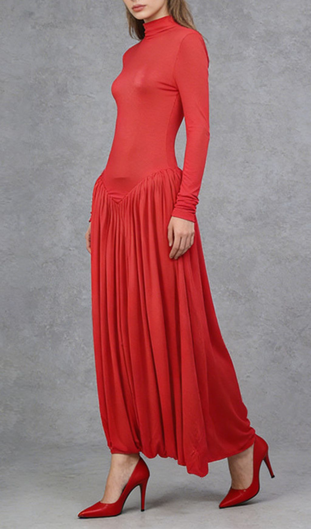Javon Radiant Red Long Sleeve Maxi Dress - Elegant Evening Gown for Women