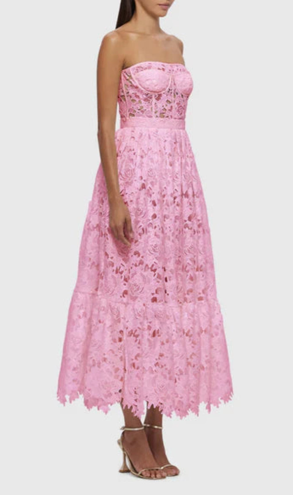 Aris Pink Lace Bustier Maxi Dress