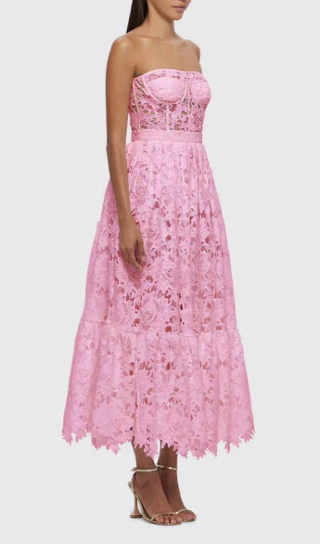 Aris Pink Lace Bustier Maxi Dress