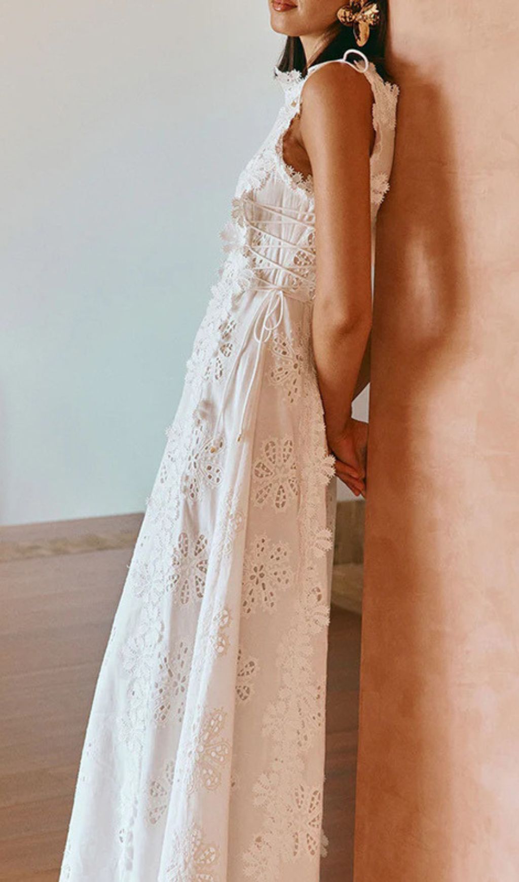 Fabiola White Flower Embroidery Maxi Dress