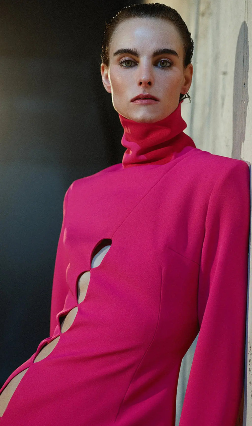 Pink Hollow Out Long Sleeve Mini Bandage Dress