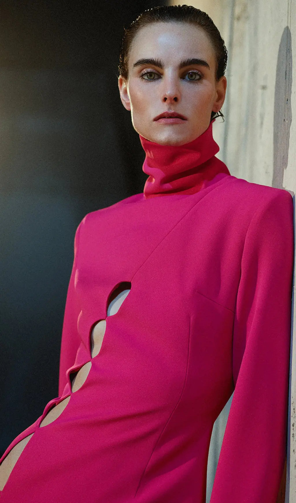 Pink Hollow Out Long Sleeve Mini Bandage Dress