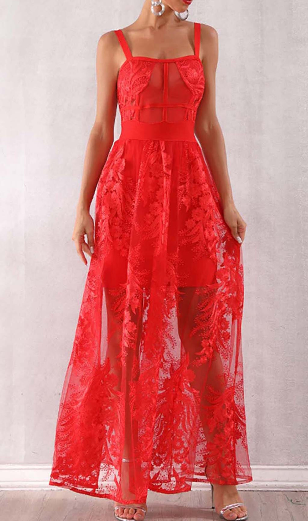 Floral Corset Lace Maix Dress In Red