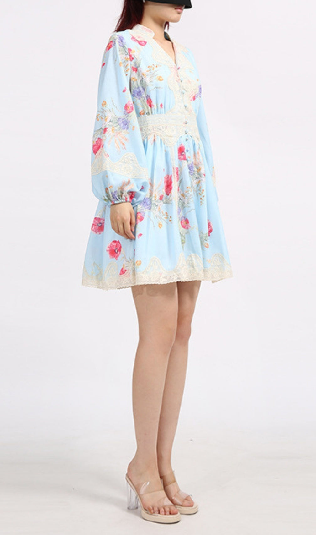 Eko Blue Floral Printed Long Sleeve Mini Dress