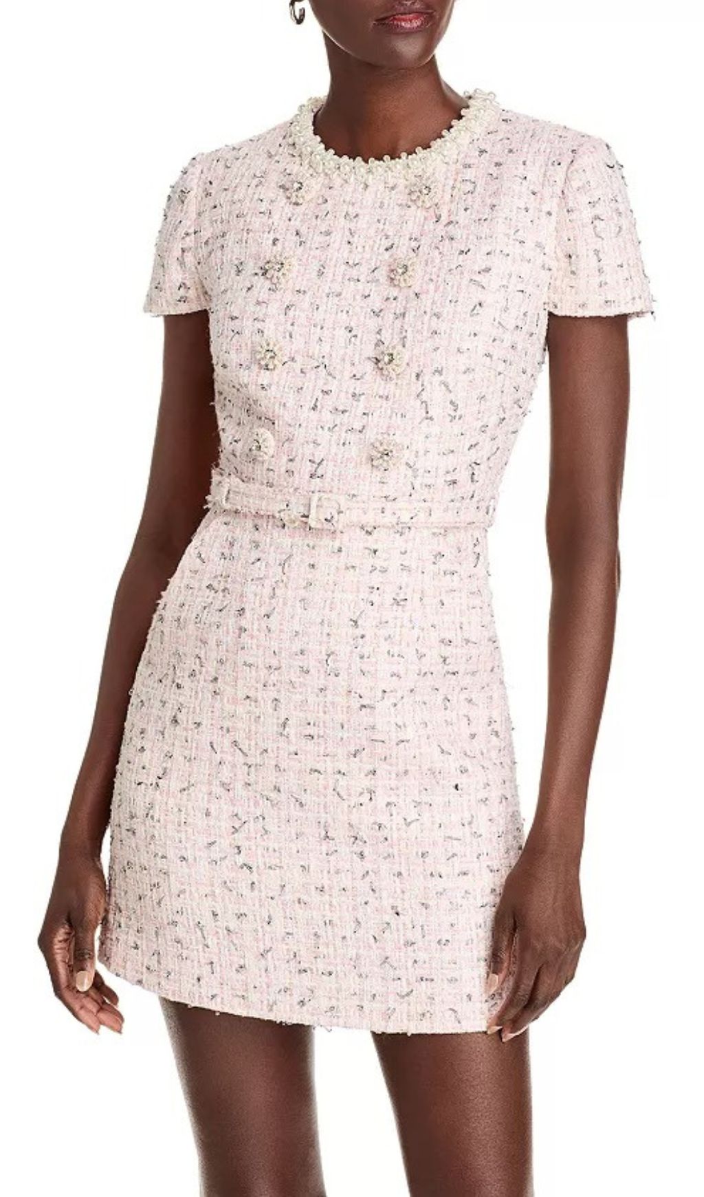 Elegant Faux Pearl Tweed Mini Dress | Chic Embellished Design