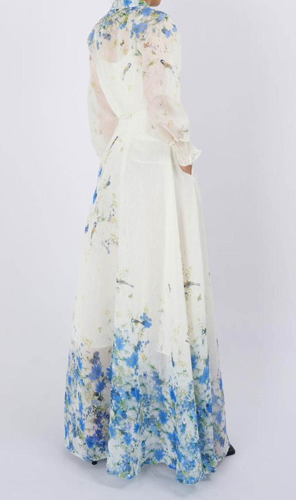 Grace Blue Floral Printed Long Sleeve Shirt & Skirt Set