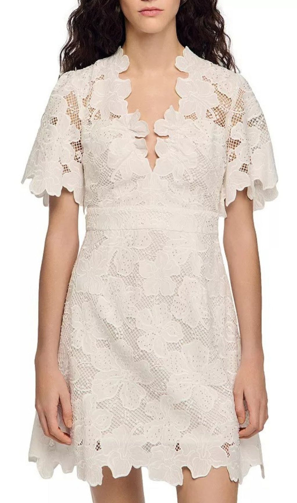 Chic Elara Floral Lace Mini Dress - Elegant V-Neck for Weddings & Events