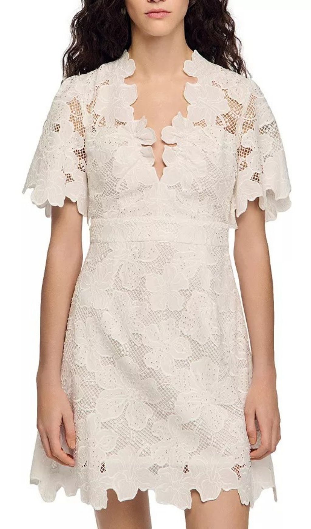 Chic Elara Floral Lace Mini Dress - Elegant V-Neck for Weddings & Events