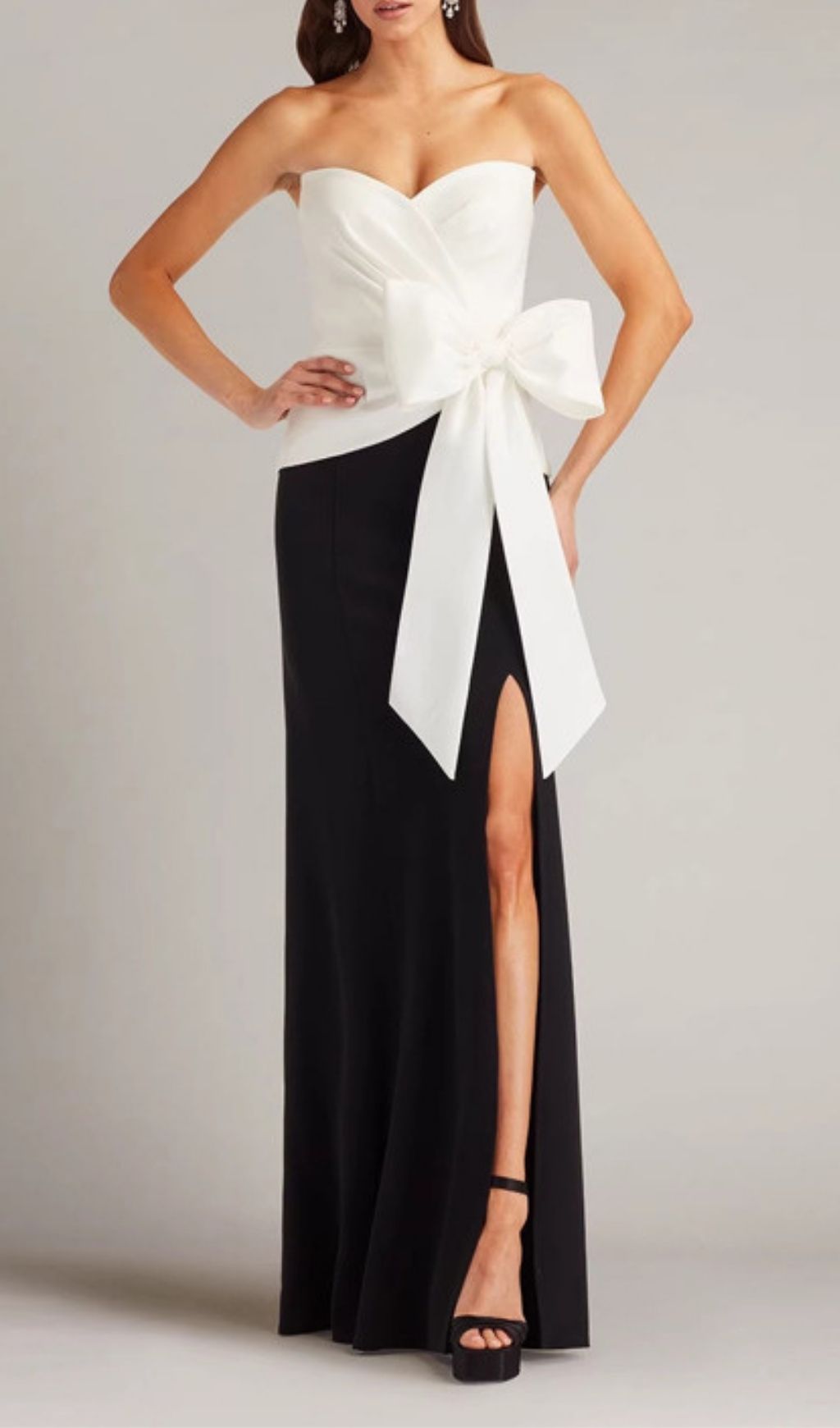 Kevine Elegant Strapless Bow Maxi Dress with High Slit | Formal Evening Gown