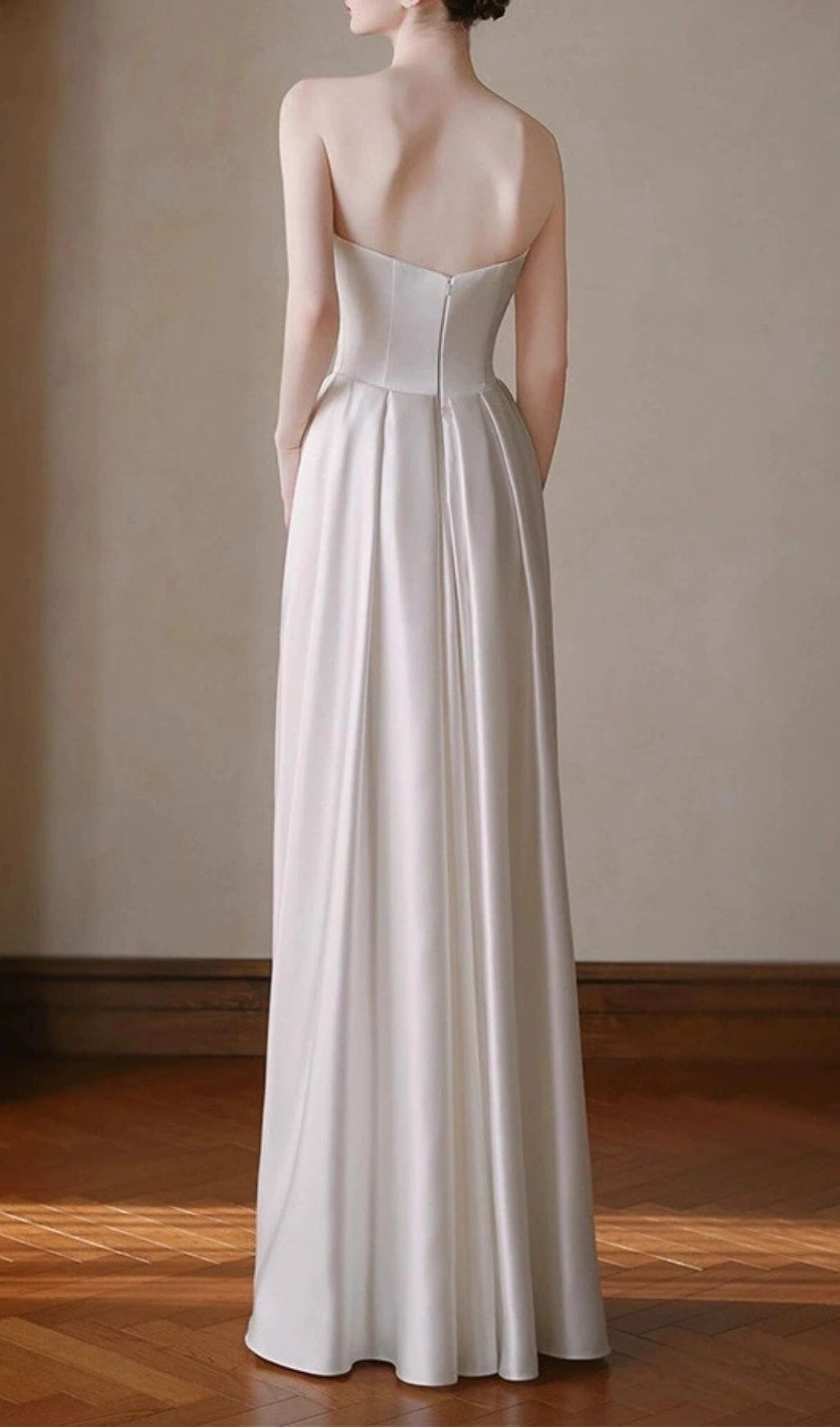 Karin White Strapless Wedding Dress - Elegant Draped Satin Bridal Gown