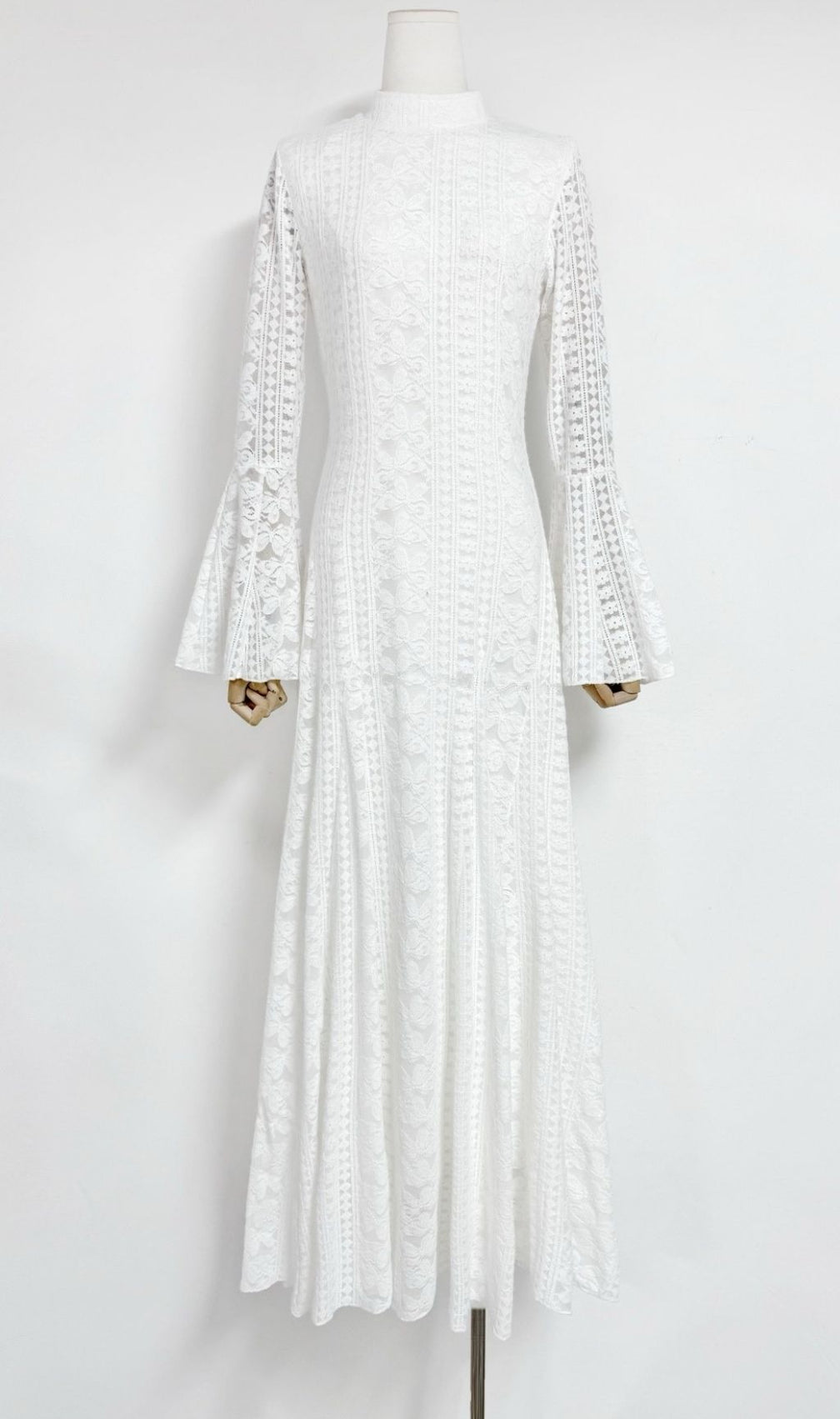 Kieu White Lace Maxi Dress | Elegant Bell Sleeve Gown for Special Occasions