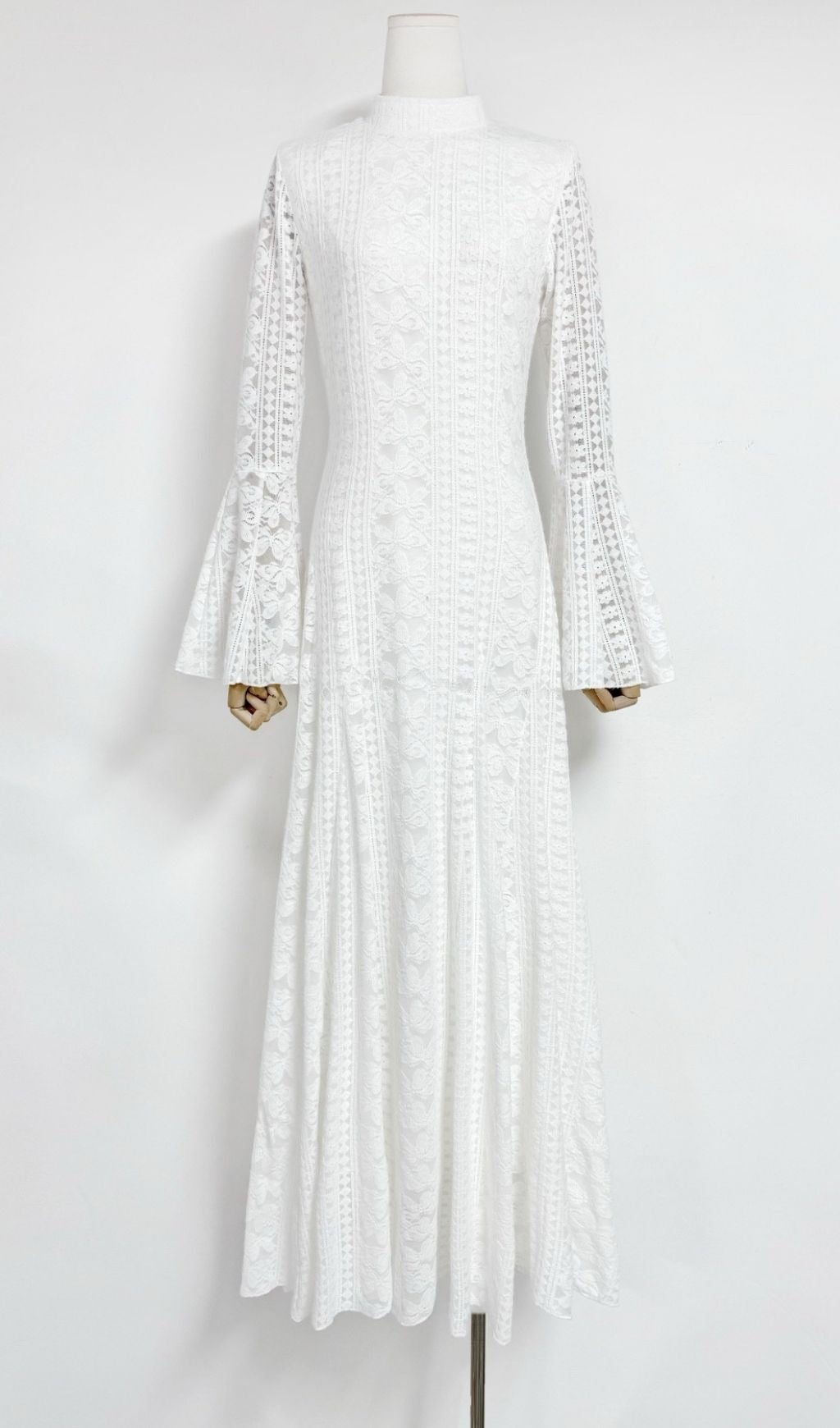 Kieu White Lace Maxi Dress | Elegant Bell Sleeve Gown for Special Occasions