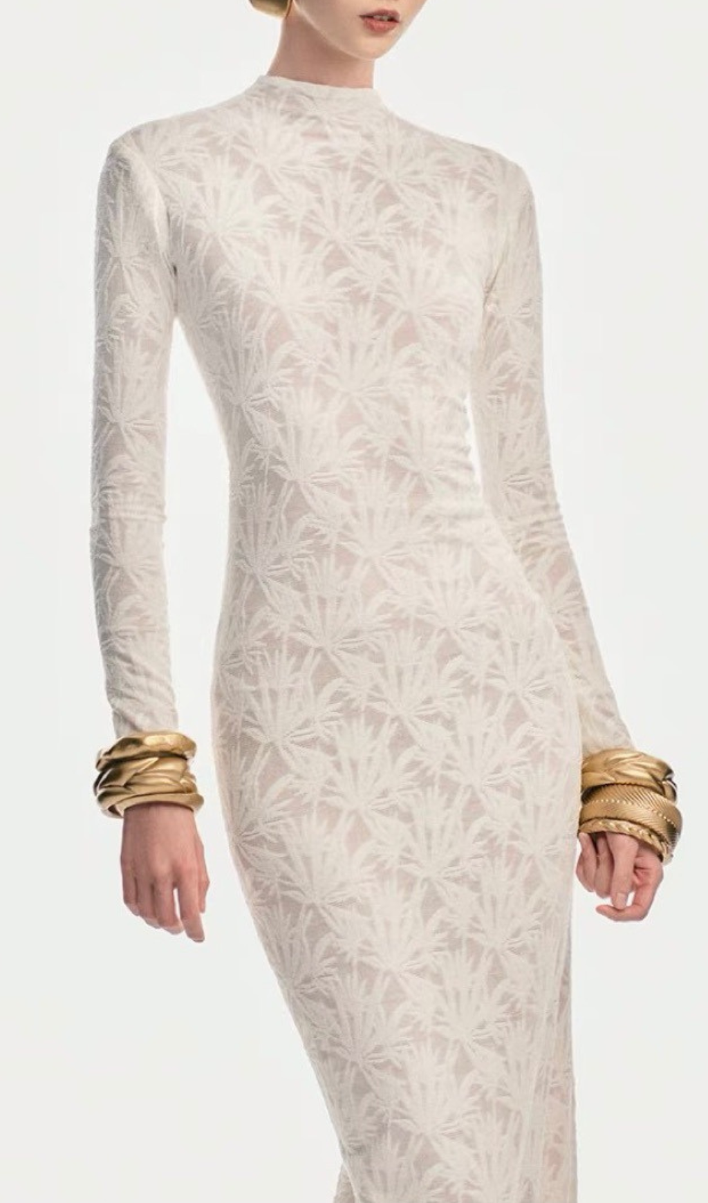 Hiroko White Lace Long Sleeve Maxi Dress