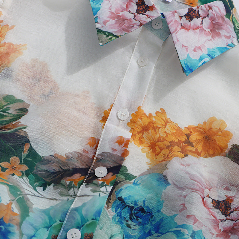 Janie Romantic Floral Ruffled Maxi Shirtdress with Belt