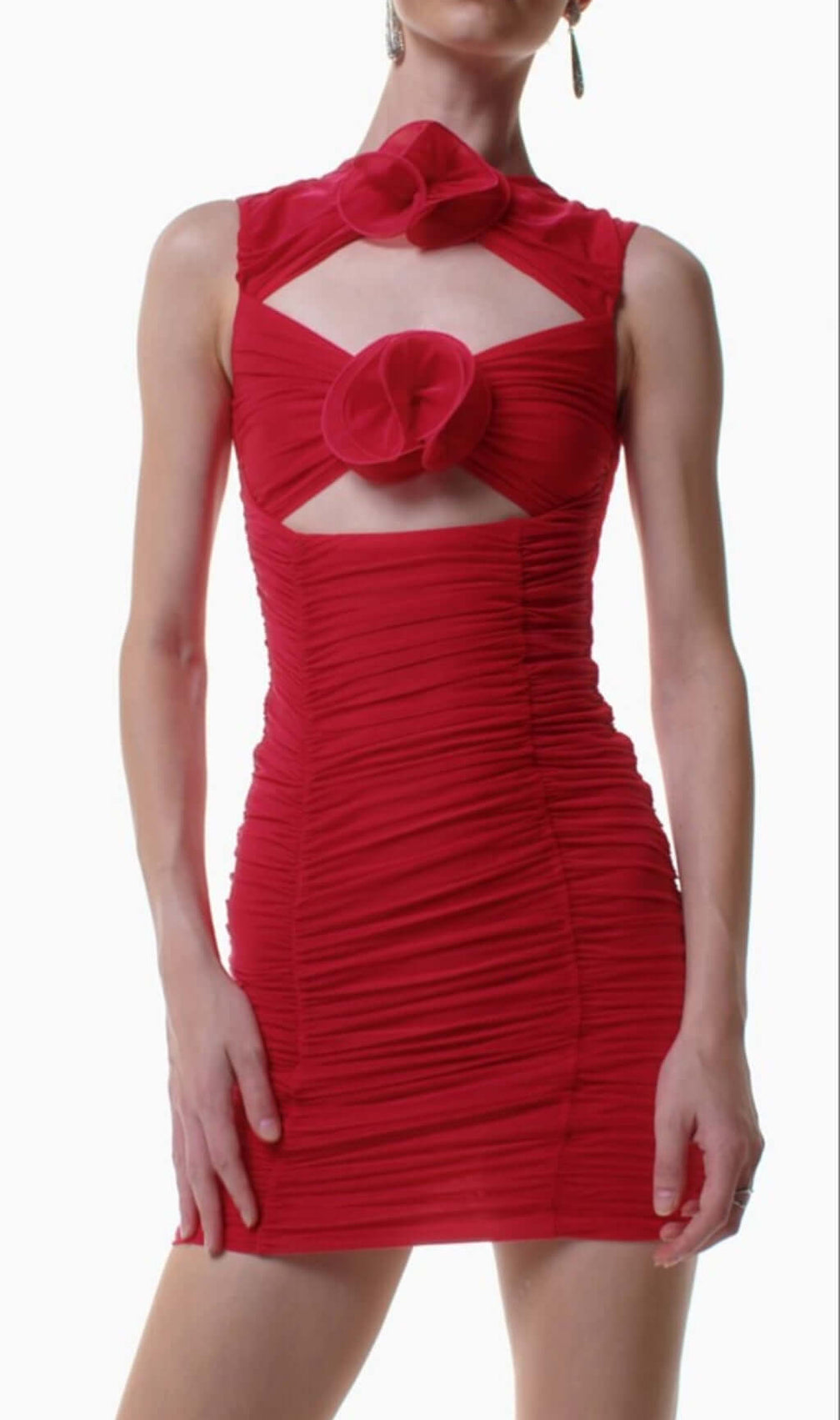 Baz Red Flower Cutout Mini Dress