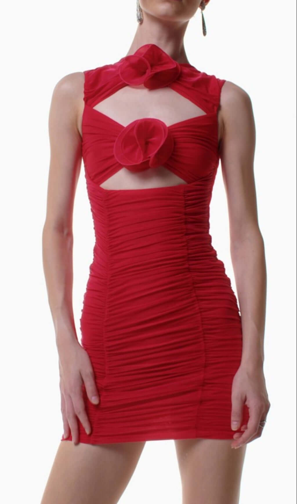Baz Red Flower Cutout Mini Dress