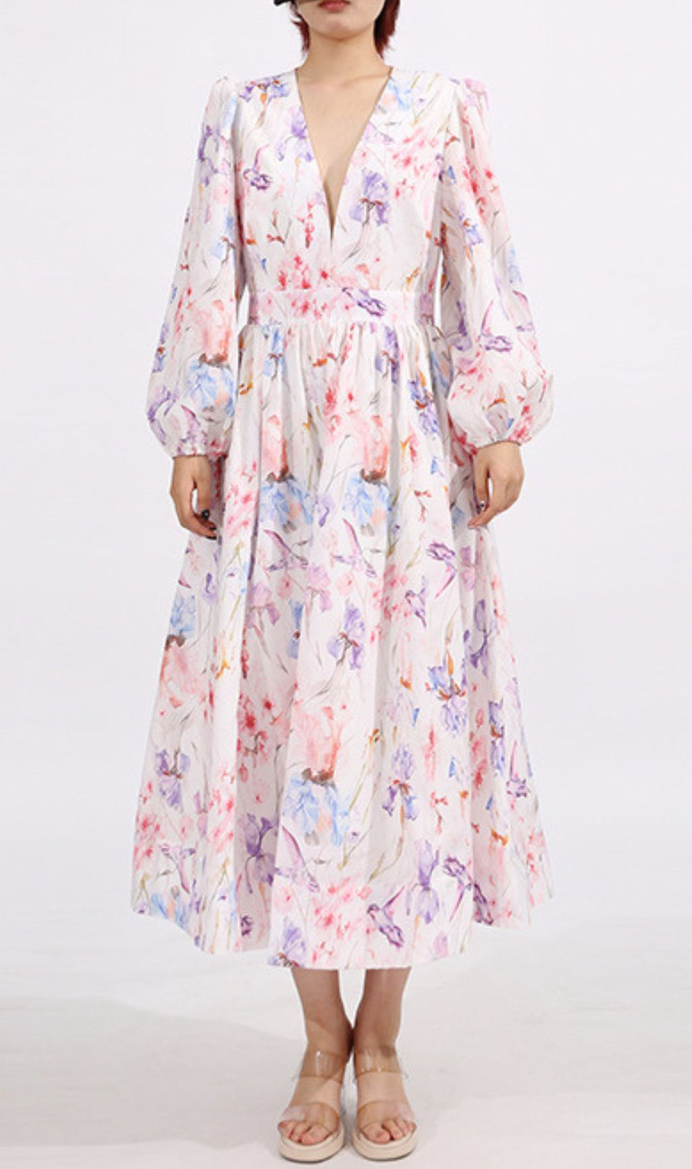 Elswith V-Neck Long Sleeve Floral Midi Dress