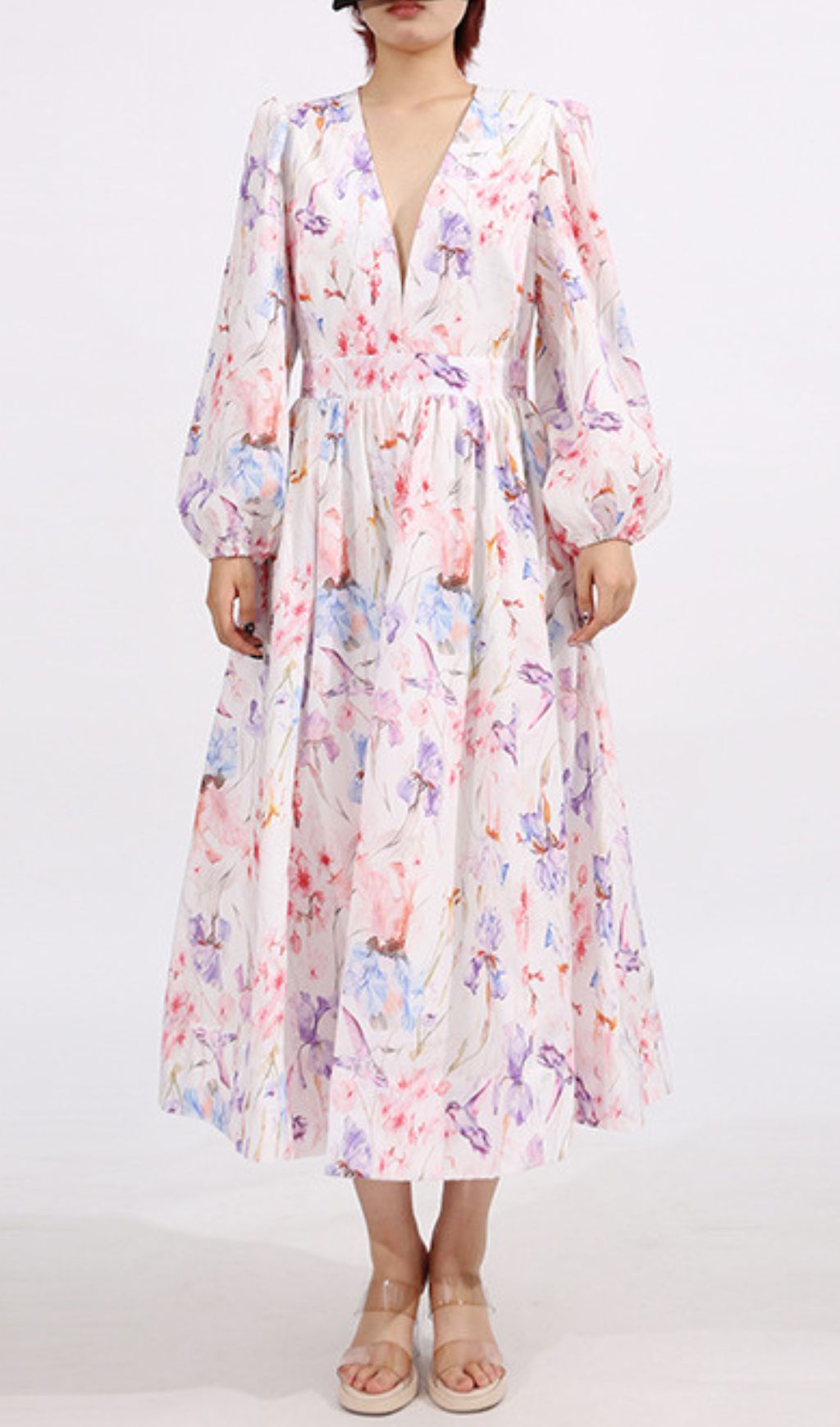 Elswith V-Neck Long Sleeve Floral Midi Dress