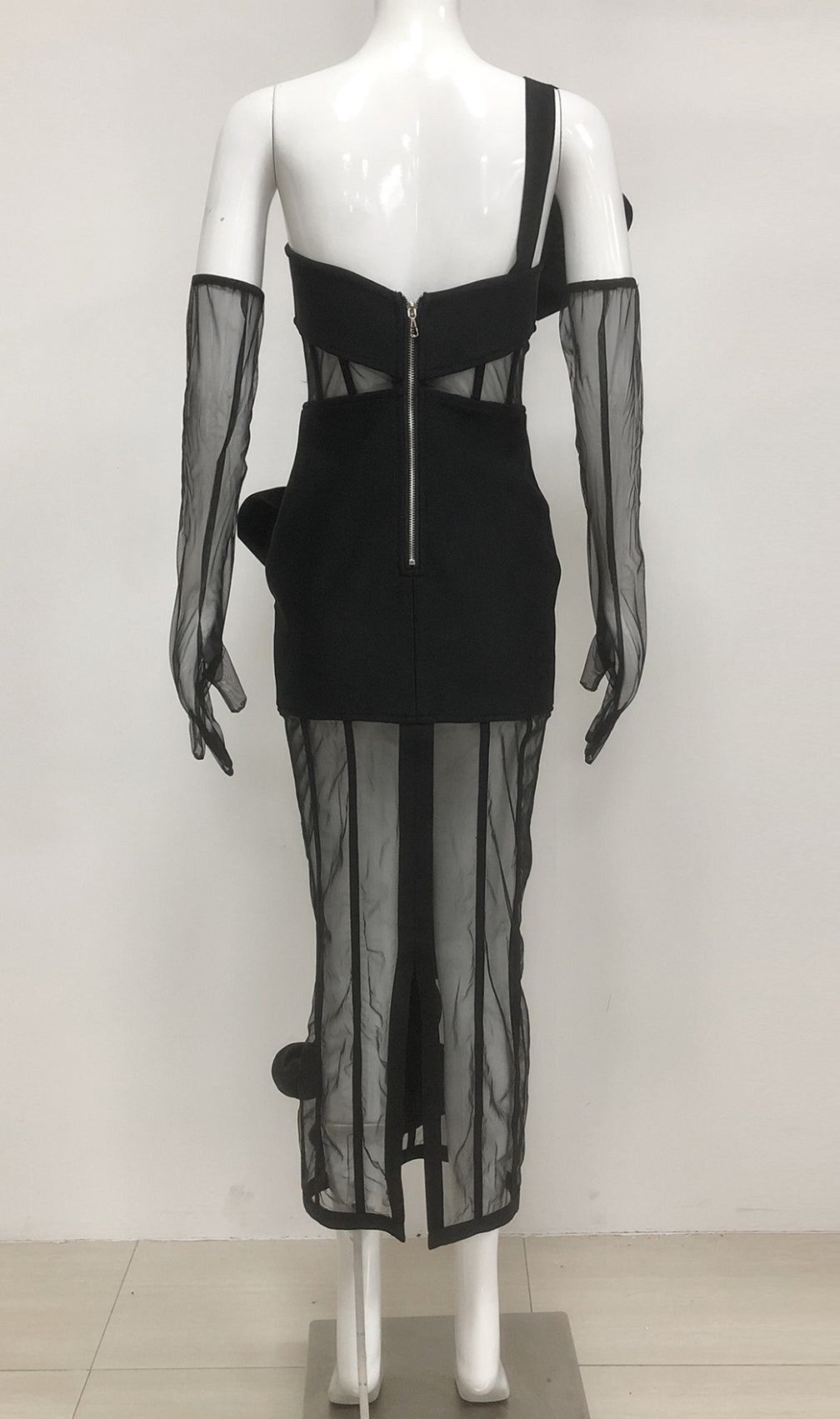 Estella Black Flower Mesh Bandage Midi Dress