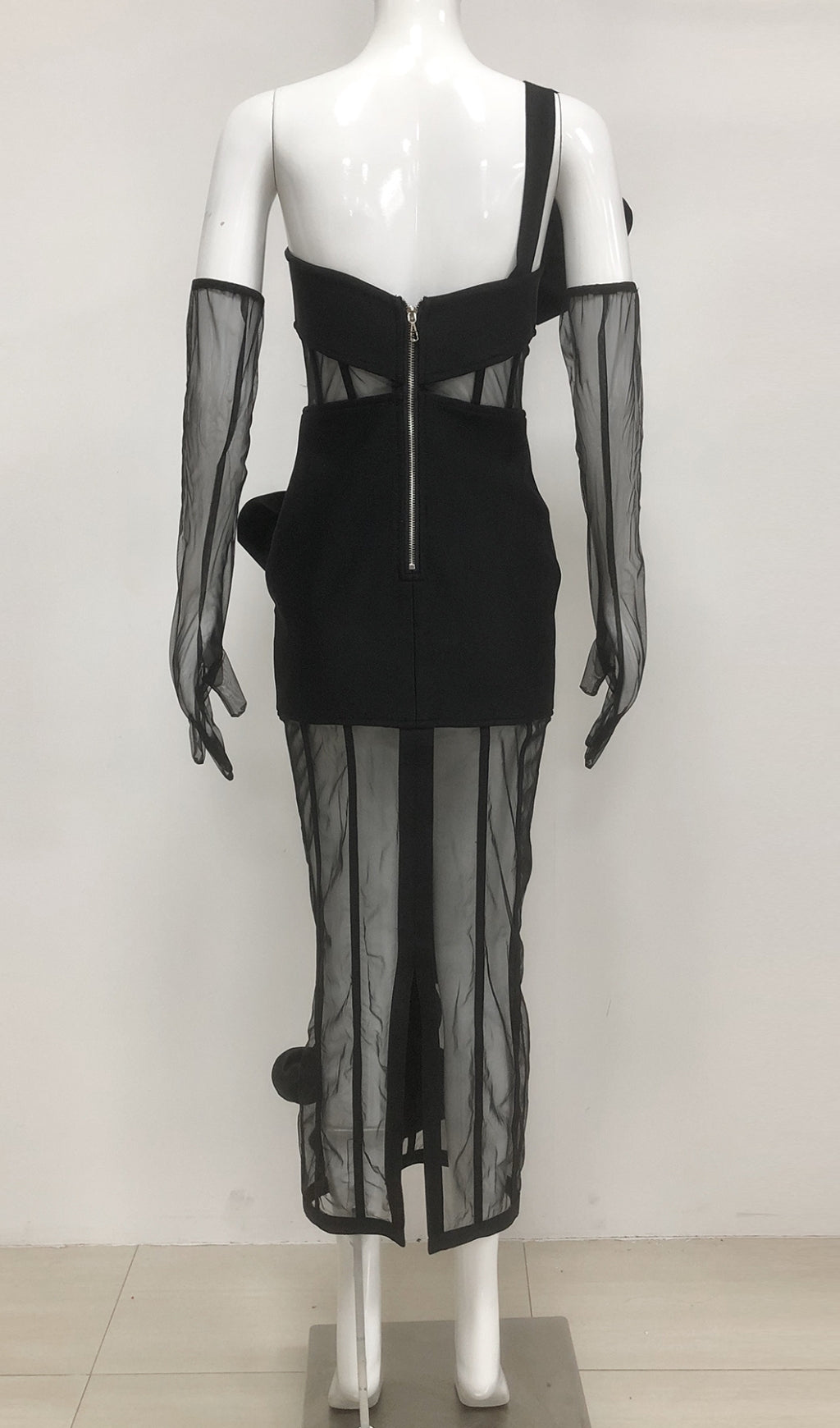 Estella Black Flower Mesh Bandage Midi Dress