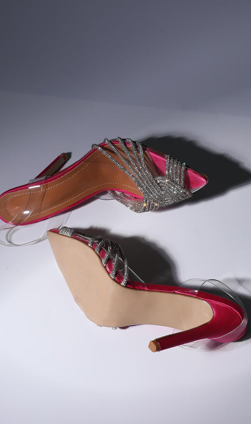 Crystal Embellished Sandals In Hot Pink